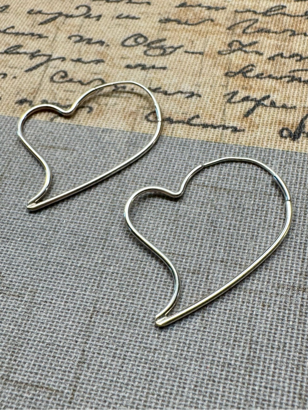 New Women’s Sterling Silver 925 Delicate Asymmetrical Heart Hoop Earrings - 1.5”